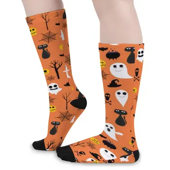Страховито Чорапи за Хелоуин с графичен принтом Призраци и Тикви, смешни чорапи, есенни чорапи против изпотяване, качествени чорапи за момичета на открито