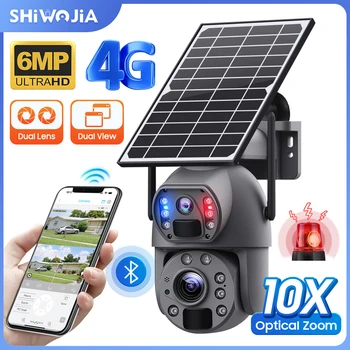 SHIWOJIA 3K 6MP 10-Кратно Увеличение на Слънчевата Помещение SIM 4G/wi-fi Сигурността на PTZ Камера с Батерии PIR Откриване на Движение Цветно Нощно Виждане