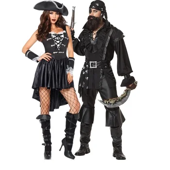 Пиратски костюми Капитан Спароу Cosplay Карнавал за Хелоуин Двойка Карибските пирати Костюми Капитан Клубна облекло Комплект костюми Без оръжие