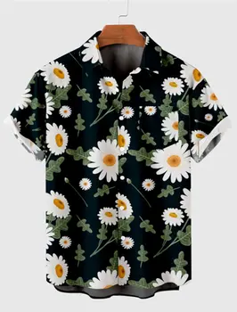 Ежедневна мъжка риза с цветен модел 2024 година, ежедневни облекла за излизане в събота, лятна риза от еластичен плат с къси ръкави и отложным яка