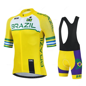 Бразилия Колоездене Джърси Комплект Лятна Дишаща МТБ Велосипедна Облекло Униформи Майо Ropa Ciclismo Мъжка Велосипедна Облекло Костюм Hombre