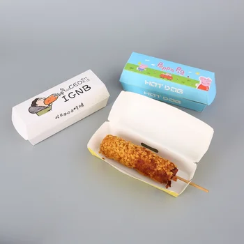 Индивидуален продукт - Обикновена хартиена кутия за хот-дог с оригиналната печат, кутии за заведения за бързо хранене в различни стилове за опаковане на хот-дог