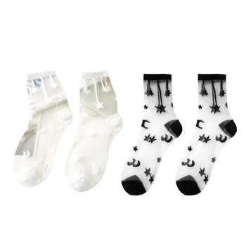 Женски-тънки чорапи от кристалния влакна, чорапи носочные изделия от прозрачна копринена мрежа в стил аниме Harajuku Sweet Star Moon 37JB