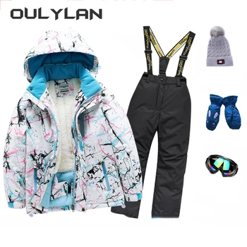 Нов комплект детски ски костюми с утепленной защита от сняг и вятър, професионален водоустойчив ски яке, панталони за момчета и момичета с