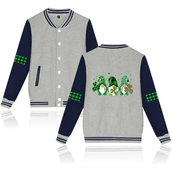 Бейзболни якета за Деня на Свети Патрик с модерните щампи, Дамски Мъжки яке с дълъг ръкав, топла разпродажба, ежедневни градинска яке, спортно облекло