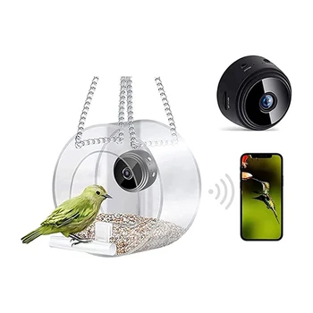 Умна ясла за домашни любимци в птичия колиба, акрилна с камера, прозрачен, с резолюция 1080P HD, лесна инсталация