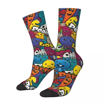 Забавен мъжки чорап Луд, цвят Ретро, с фигура на чудовището, качествено, с принтом Crew, Ново, подарък