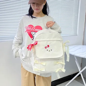 Sanrioed Здравей Kittys Whitebackpack Карикатура Аниме Женски красиви Леки раници Двойна чанта през рамо училищни детски чанти подарък за момичета