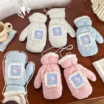 Сладки Мультяшные Плюшени Ръкавици Sanrio Аниме Kawaii Hello Kitty За Момичета Зимни Утолщающие Ски Топли Ръкавици За Предотвратяване На Настинки Коледни Подаръци
