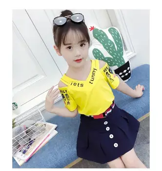 Детски дрехи от 98% Памук, Летни Дрехи За момичета, на Корейското Издание, Комплект От Три елемента, Модерен Тънък Къс Ръкав С Две определена тенденция Щампи
