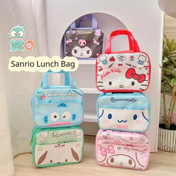 Sanrio My Melody Kuromi, чанта за обяд Hello Kitty, студентски преносим чанта за пикник с ципове, скъпа изолирано чанта подарък