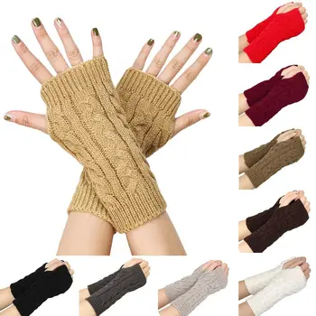 Ръкавици с закручиванием на полпальца, зимни топли възли вълнени ръкавици за жени, ветроупорен прости ръкавици за езда със сензорен екран
