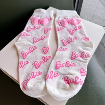 Чорапи за момичета Барби с 3D Лента във формата На Сърце, Аксесоари, Трендови Модни Забавни Персонализирани Дамски Чорапи Среден Размер