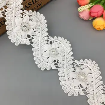 1 Ярд бели 3D диамантени сороконожек, бродирани завързана тапицерия, Лента, плат, ръчно изработени, Сватбената рокля на 