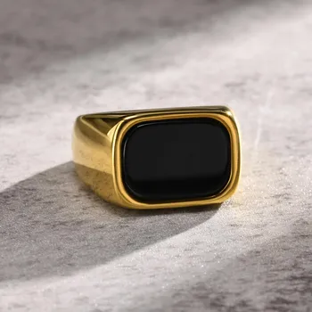 Класическо мъжко ежедневното пръстен върху показалеца си с черен стъклен камък в стил пънк, луксозни бижута, готически пръстен-шармы от неръждаема стомана, Сватбен подарък