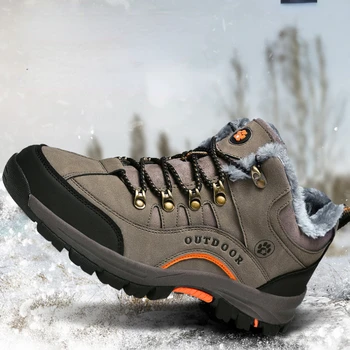 Градинска Голяма планински обувки с висок берцем, Зимна Спортна памучен обувки за почивка, мъжки топли плюшени дебели снежни обувки, маратонки