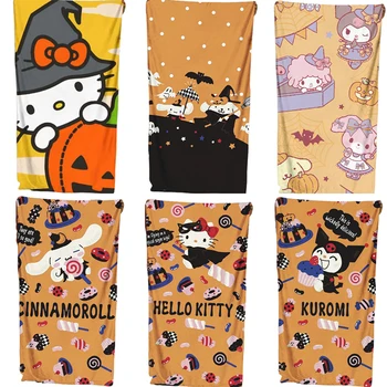 Нов Sanrio Hello Kitty Хелоуин Призрак Плюшевое Одеяло Kawai Аниме Cinnamoroll Kuromi Mymelody Мек Шал Празнична Украса На Подарък