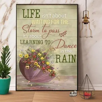 Чадър с цветето на живота - това е танц под дъжда, ретро метална лидице табела, реколта алуминиева табела за дома