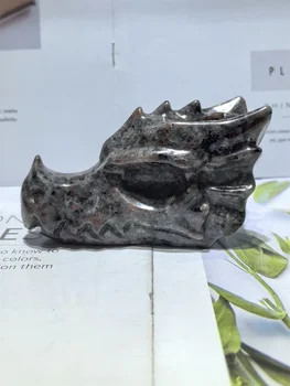 Главата на дракон Yooperlite, Кристален череп на дракон, Кръжок по черепу Дракон, Статуетка на Черепа, Декорация на дома, Кристална подарък, Лечебен, Рейки