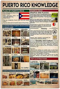 Познаване на Пуерто Рико Реколта Метална Лидице табела на Хора и места Забавен плакат Кафе Кухня Хол Баня Тоалетна Начало декор