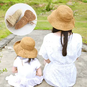 Детска шапка за родители и възрастни с широка периферия, дишаща солнцезащитная шапка, плажна шапка, сламена шапка, панама, шапка