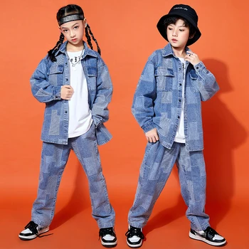 Детски костюм в стил хип-хоп, дънкови облекла за улични танци, празнични дрехи, с костюм, на живо облекло JL3816