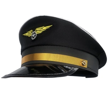 Модерна авиационна осмоъгълна шапка капитан, регулируем с икона, шапка пилот за изпълнения на маскараде