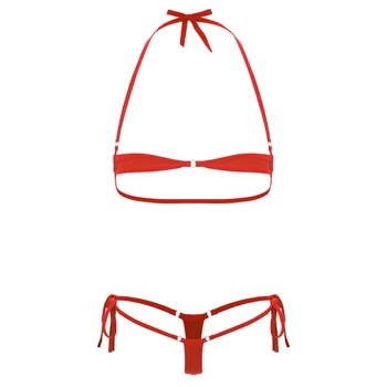 Дамски бански-бикини от две части, бански бански костюм, плажно облекло, бельо, сутиен на бретелях с шнур и g-конците с ниска засаждане.