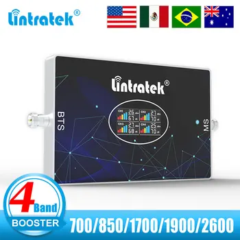 Lintratek 4-лентов Усилвател на мобилен оператор B28 700 850 1700 1900 2600 Mhz LTE 2G, 3G, 4G Усилвател на Сигнала AWS PCS B2 B4 70dB Ретранслатор