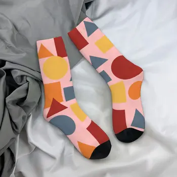 Чорапи цветове, Кръг, триъгълник, квадрат, чорапи Harajuku Desgin, Реколта Меки дишащи чорапи Унисекс, Дизайнерски нескользящие чорапи за катерене