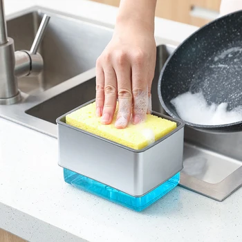 Опаковка Сапун за измиване на съдове Автоматично Притежателя Гъба За мивки за многократна употреба Помпа за почистване течност Опаковка Кухненски Принадлежности