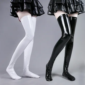 Дамски чорапогащи до бедрата, гланц чорапи над коляното, лачена кожа, 50Г Дълги чорапи, аниме, cosplay, Секси