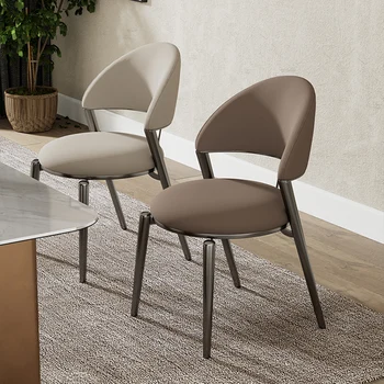 Луксозен Офис стол за хранене от метал, европейска кожа, Бели столове за всекидневна, Обзавеждане Кухненски мебели за хотел Sillas Comedor