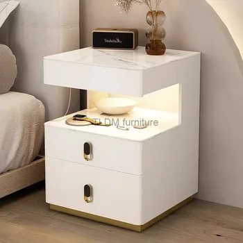 Дървена нощно шкафче, богат на функции умна нощно шкафче, нощно шкафче, Безжична зареждане, мебели за спалня YY50BT