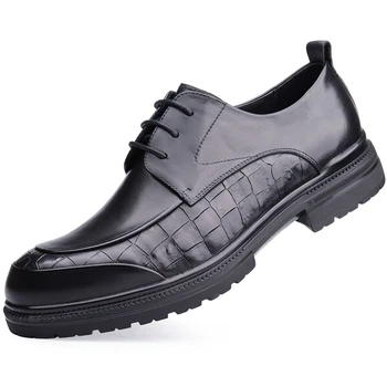 Красива мъжки дизайнерски обувки на дебела подметка, увеличена обувки от телешка кожа, бизнес мъжки официалната кожени обувки с дебели подметки, които нарастване на обувки