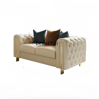 Американски Лек Луксозен диван от масивно Дърво За дневна вили Креативна Дизайнерска модел Кожа на дивана Комбинация