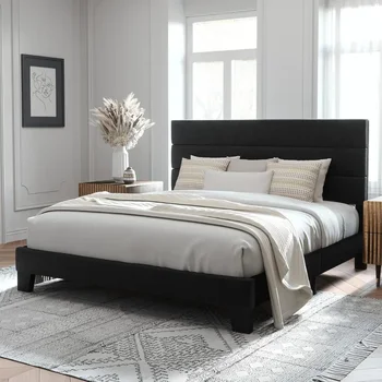 Рамка на легло на много висока платформа, с мек таблата и дървена опора, напълно набивное основата на матрака / лесно се монтира, легло