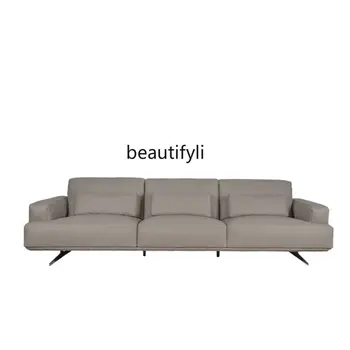 Всекидневна в скандинавски стил, модерна, проста и лесна, луксозен триместен диван от телешка кожа на първия слой с директно до седалките