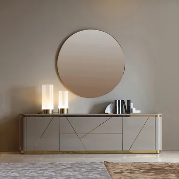 Светла луксозна всекидневна в италиански стил, шкаф за телевизор от пода до тавана, Дизайн серванта на вила Sense По индивидуална заявка