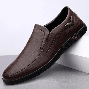Мъжки лоферы 2023, Нова есенна мъжки ежедневни кожени обувки в британски стил с една педала на Мързел Leather