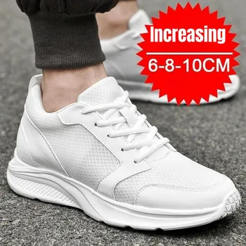 PDEP/ Бели ежедневни мъжки маратонки с вътрешен увеличаване на растежа, 10 см, невидими летни дишащи обувки на платформа Zapatilla