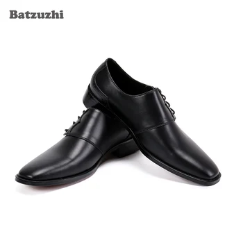Batzuzhi/ Мъжки Ръчно изработени обувки, Черни модела обувки от естествена кожа, Мъжки Бизнес Официалната обувки дантела, zapatos de hombre, US12