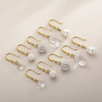 Модни висящи обеци за жени, бижута от неръждаема стомана, златен, сребърен цвят, обеци-сателити с имитация на камък и перли Mujer
