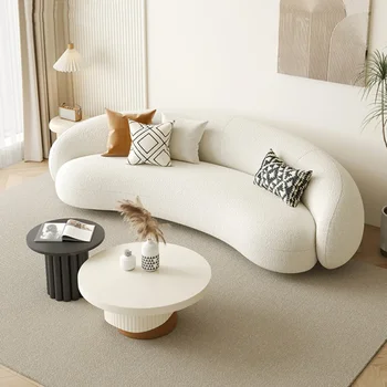 Кремаво канапе от овча вълна за малък апартамент, модерно Проста облекло за дивана, с висока фигура, заоблен диван