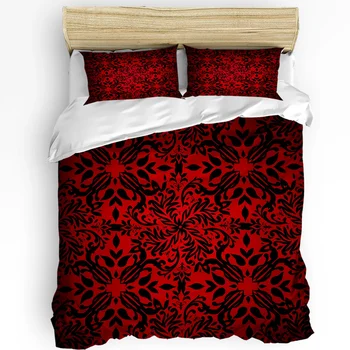 Барок цвете червен черен комфорт печатни чаршаф калъфка домашен текстил пухени бебе момче момиче 3шт спално бельо комплект