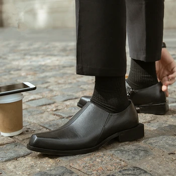 Специален дизайн, Черни Кожени oxfords без закопчалка за съвременния човек, Елегантни вечерни обувки в елегантен стил, Бизнесмен Зряла възраст