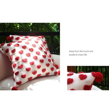 Калъфка за възглавница във формата на червено сърце с пискюли, плюшен калъфка за разтегателни дивана, дивана
