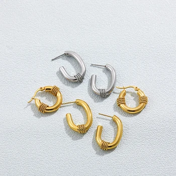 Нови позлатени обеци-халки от неръждаема стомана за жени, метални скручивающиеся въжета, кръгли обеци-халки Huggies, Бижута, аксесоари