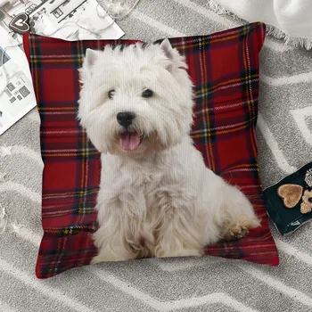Бяло в шотландскую клетка За кучета Cojines West Highland Terrier, Калъфка за възглавници, Калъфи за домашно дивана, столове, Декоративни раница