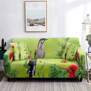 Калъф за диван в формата на животно, Птица, стоящи върху клона на дървото, на Калъф за дивана на зелен фон, Растягивающийся, Моющийся Защитник на мебели за хол